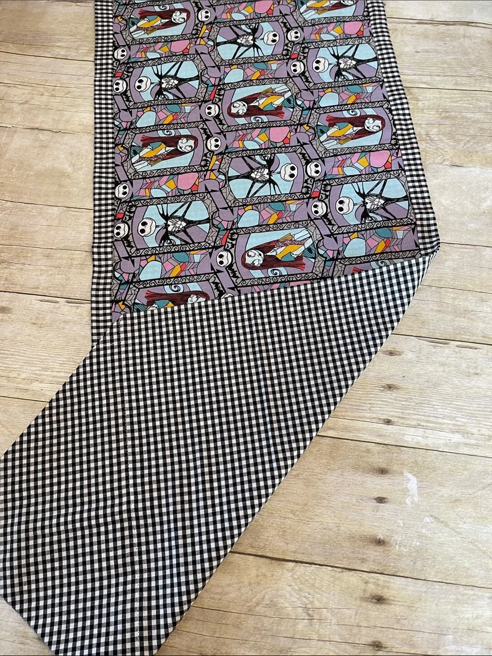 NWT Table Runner Halloween Decor Jack&Sally & Black & White Checkered Two Sided